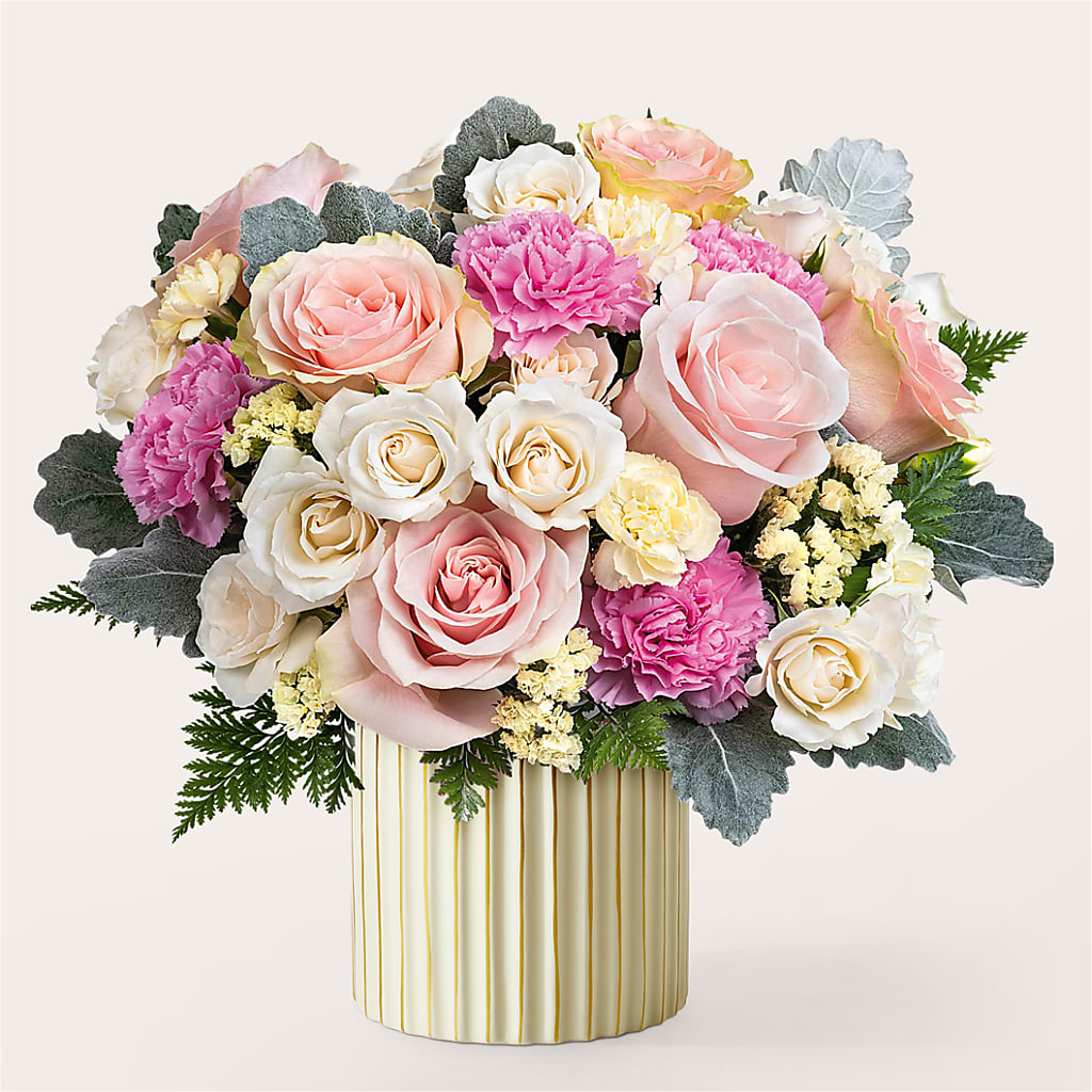 Blissful Moments Bouquet with Ivory Vase – Pavilions, Pleasanton CA