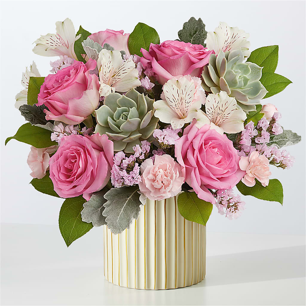 Dusty Rose Bouquet with Ivory Vase – Pavilions, Pleasanton CA