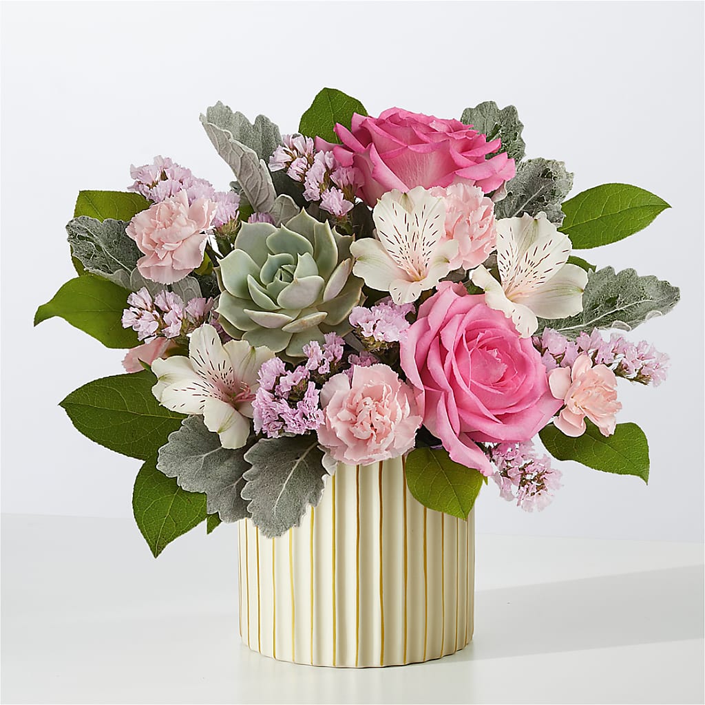Dusty Rose Bouquet with Ivory Vase – Pavilions, Pleasanton CA