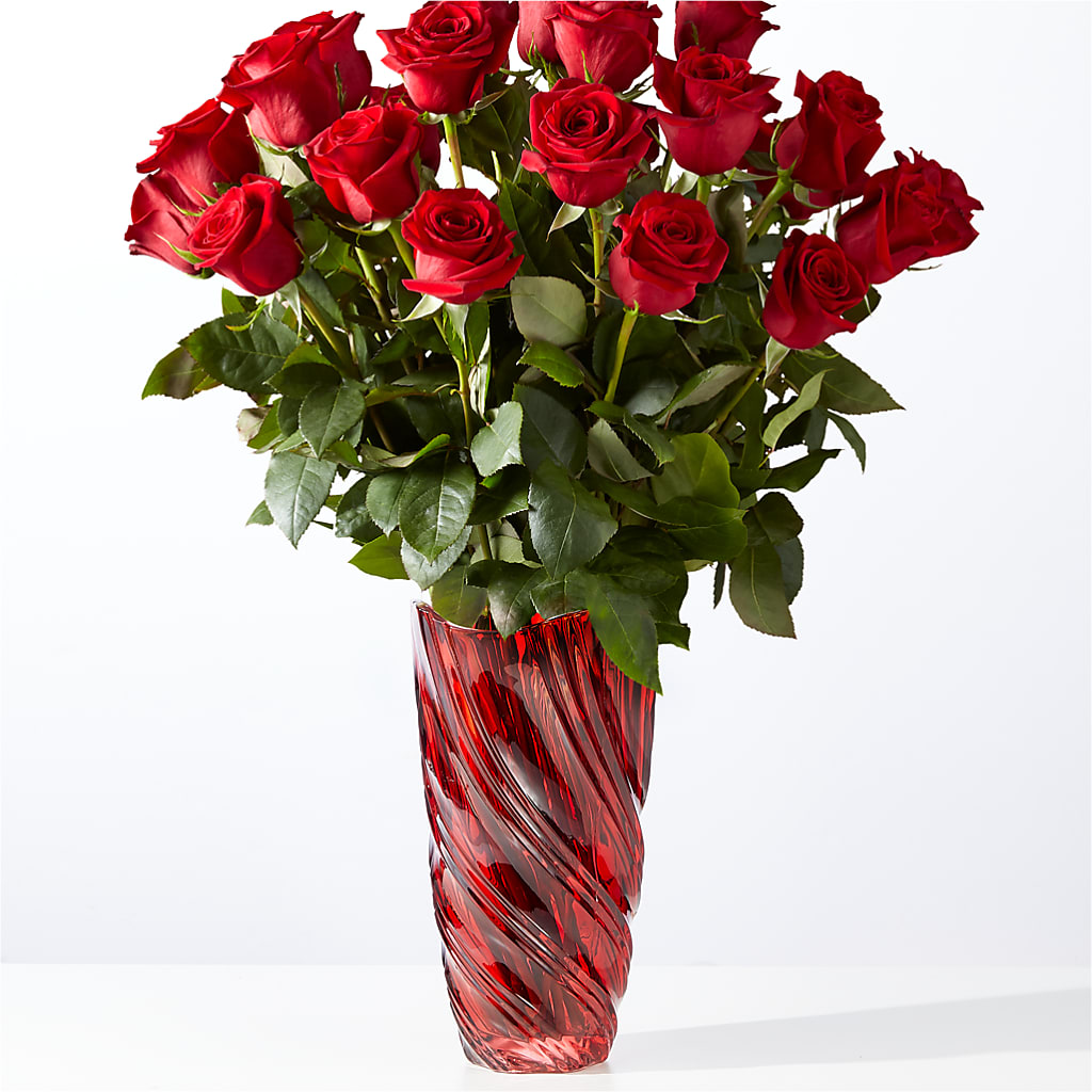 Classic Love Red Rose Bouquet with Luxe Swirl Vase – Pavilions, Pleasanton CA