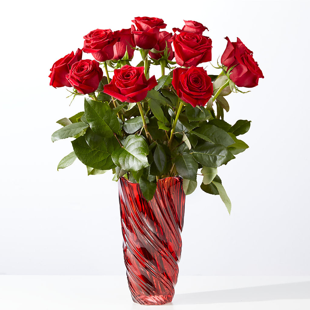 Classic Love Red Rose Bouquet with Luxe Swirl Vase – Pavilions, Pleasanton CA