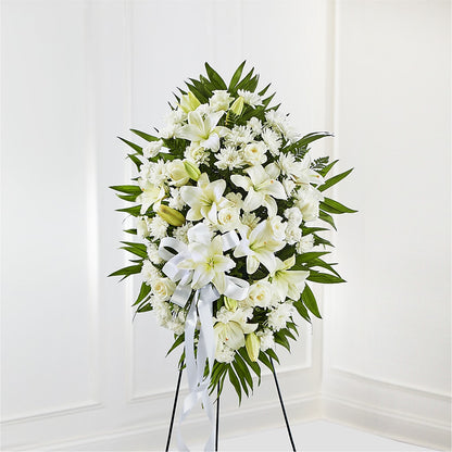 Exquisite Tribute Standing Spray-White Ribbon –  Pavilions, Pleasanton CA