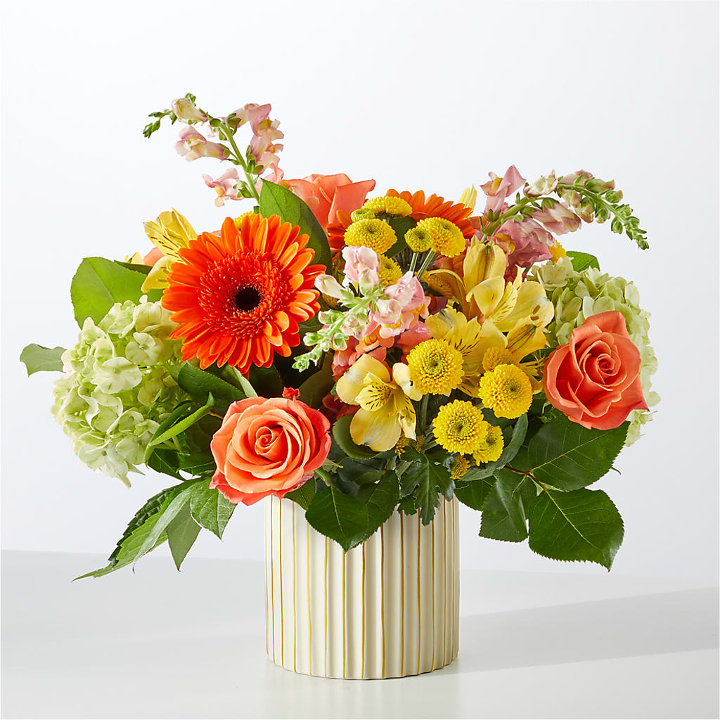 Autumn Sunshine Bouquet with Ivory Vase –  Pavilions, Pleasanton CA